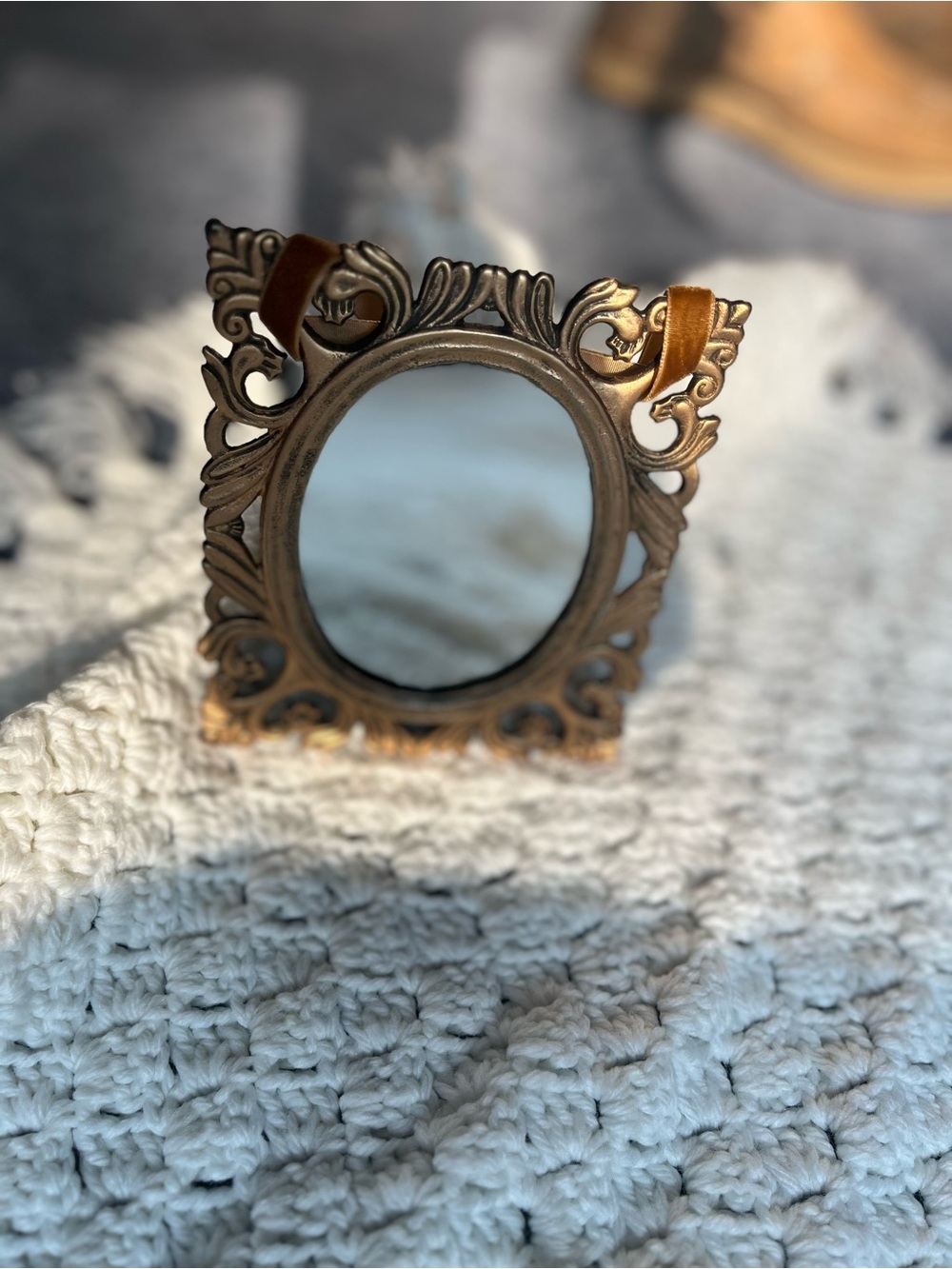Ornate Small Decorative Mirror in Antique Gold